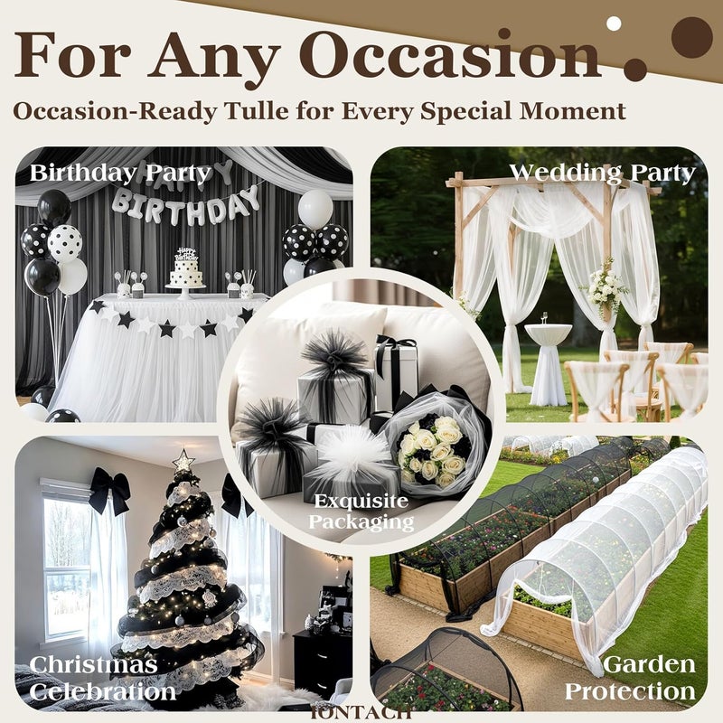 IONTACH White Tulle Fabric 108" x 25 Yards for Wedding Decoration Pew Bows Christmas Gift Wrapping Ceiling Draping Baby Shower Birthday Party Reception DIY Craft Supplies - Image 3
